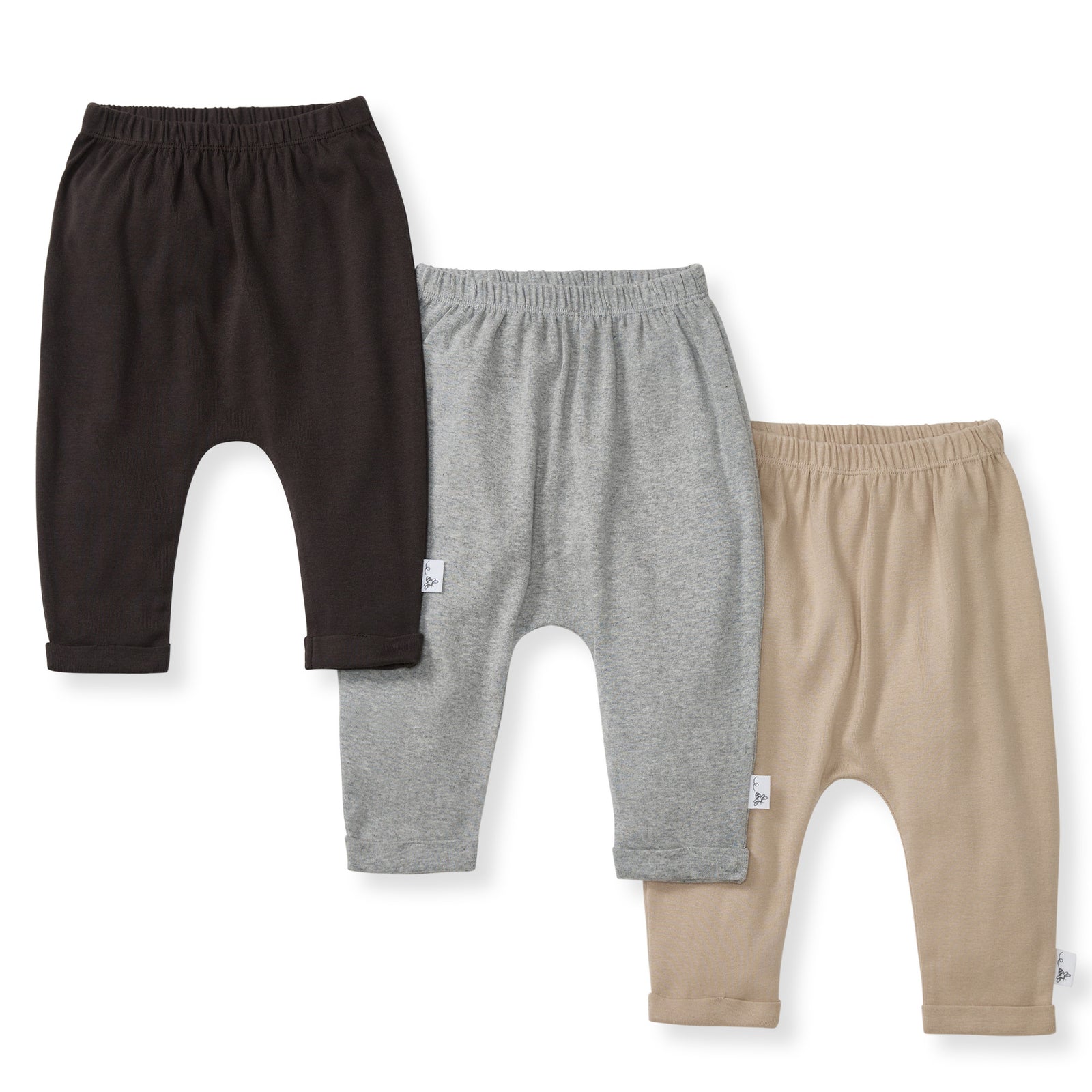 Solid Organic Cotton Baby Pants 3 Pack - Ash
