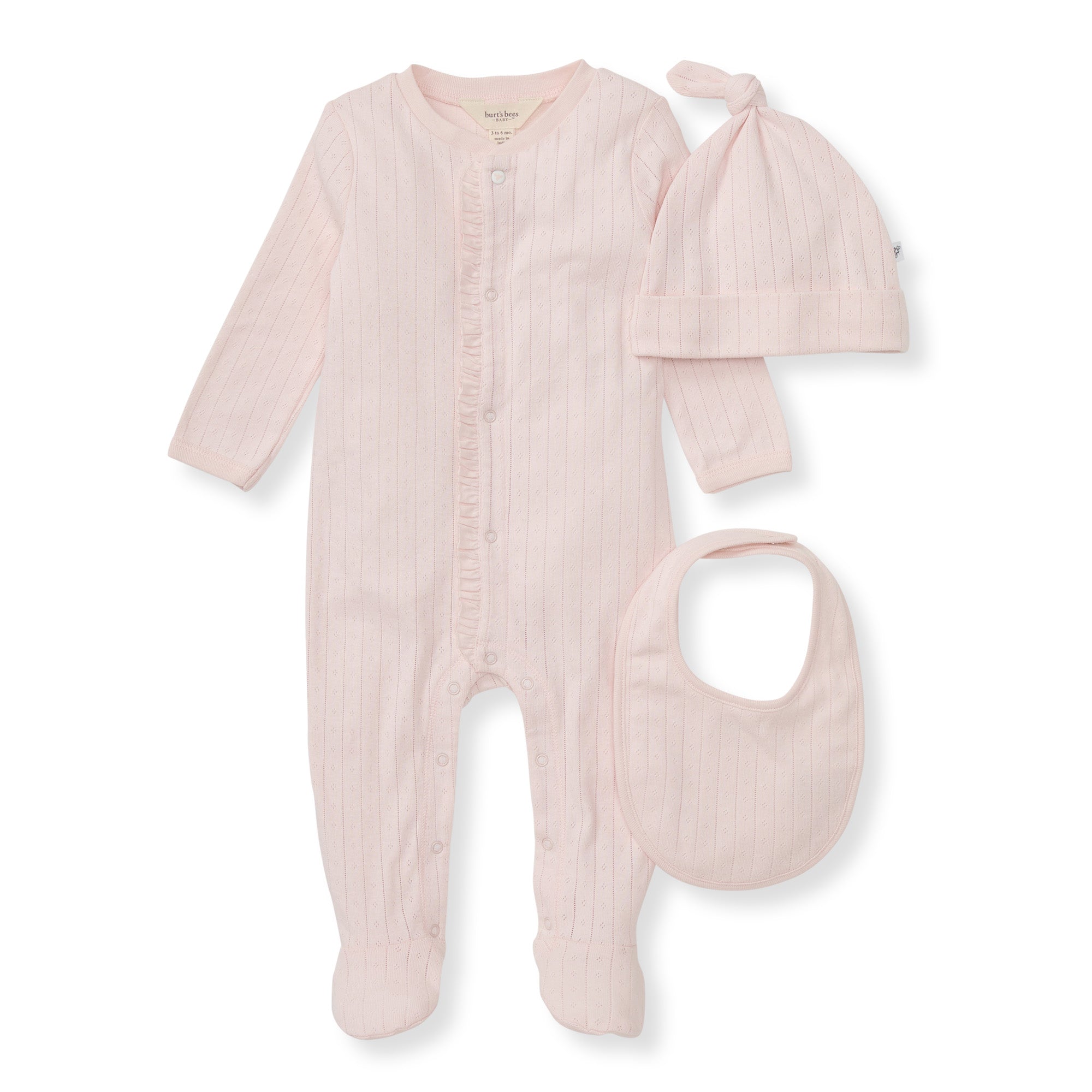 Organic Cotton Jumpsuit, Bib & Hat 3 Piece Set - Ranunculus