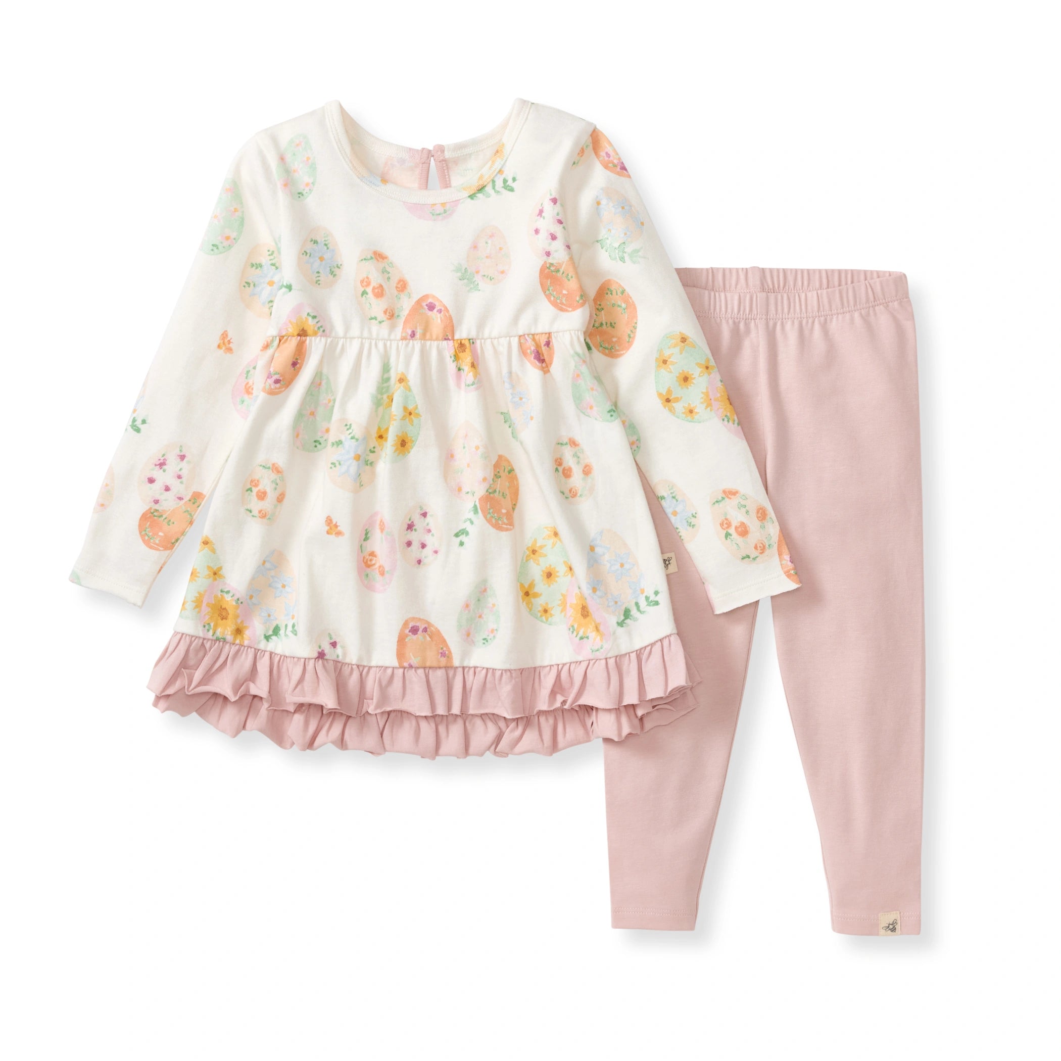 2 piece long sleeve dress with leggings Floral Easter Eggs Tunic & Pants Set in size 24M from Burts Bees Baby