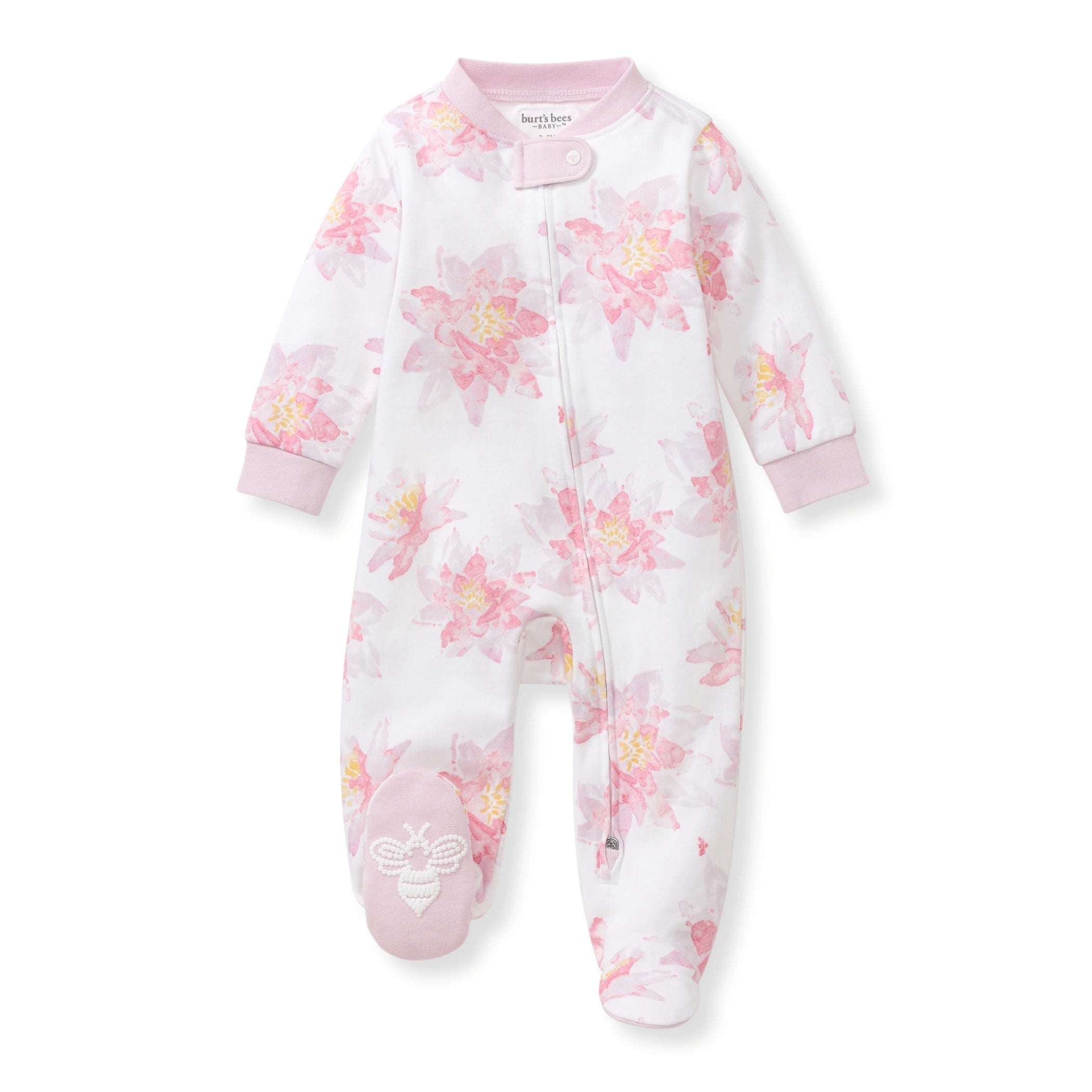 tiger lily burt's bees Burts Bees Water Lily Organic Cotton Zip Sleep & Play Onesie NB