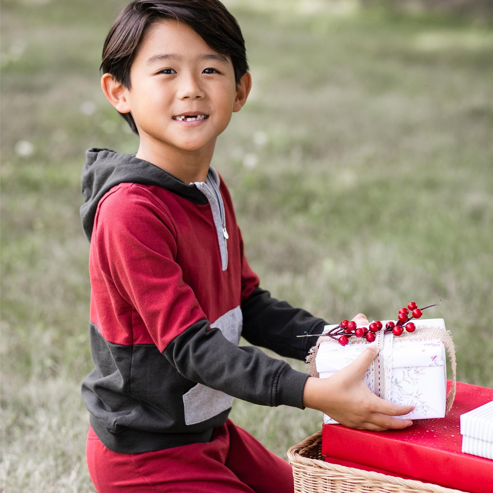 Product Image 1 of Color Blocked Sweatshirt & Pants Set - Brick Red