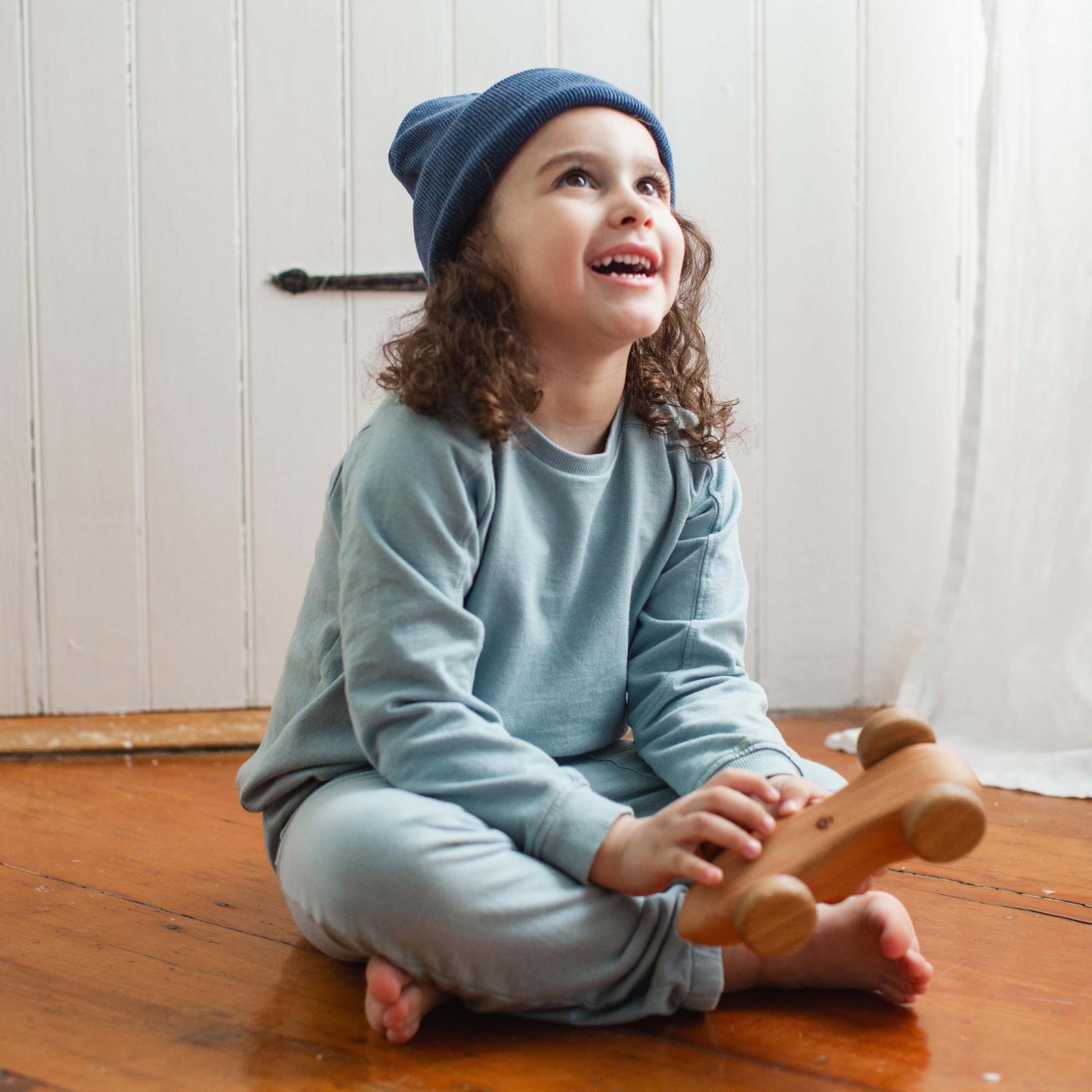 Product Image 1 of Seamed Organic Blue Sweatshirt & Pants Set