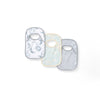 Pack of 3 organic cotton baby bibs: moon print, light cream, and gray stripe styles
