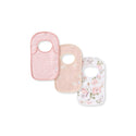 Set of 3 organic cotton baby bibs: pink stripes, pink dots, floral