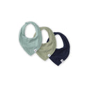 Pack of 3 bandana bibs: seafoam green, olive, and dark navy
