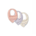Pack of 3 organic cotton baby bandana bibs: pink, lavender, and cream.