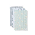 Organic baby burp cloths set of 3: striped and light blue cloud print
