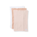 Set of 3 organic baby burp cloths in white, blush, and tan