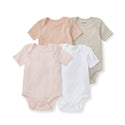 4-pack baby short-sleeve bodysuits in blush, sage, and white solid organic cotton