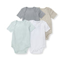 Pack of 4 organic cotton baby short-sleeve bodysuits: gray, beige, mint, white