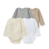 Pack of 4 long-sleeve baby bodysuits: heather gray, beige, cream, white