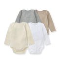 Pack of 4 long-sleeve baby bodysuits: heather gray, beige, cream, white
