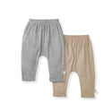 Pack of two organic cotton pants, gray and beige, elastic waist, relaxed full-leg fit
