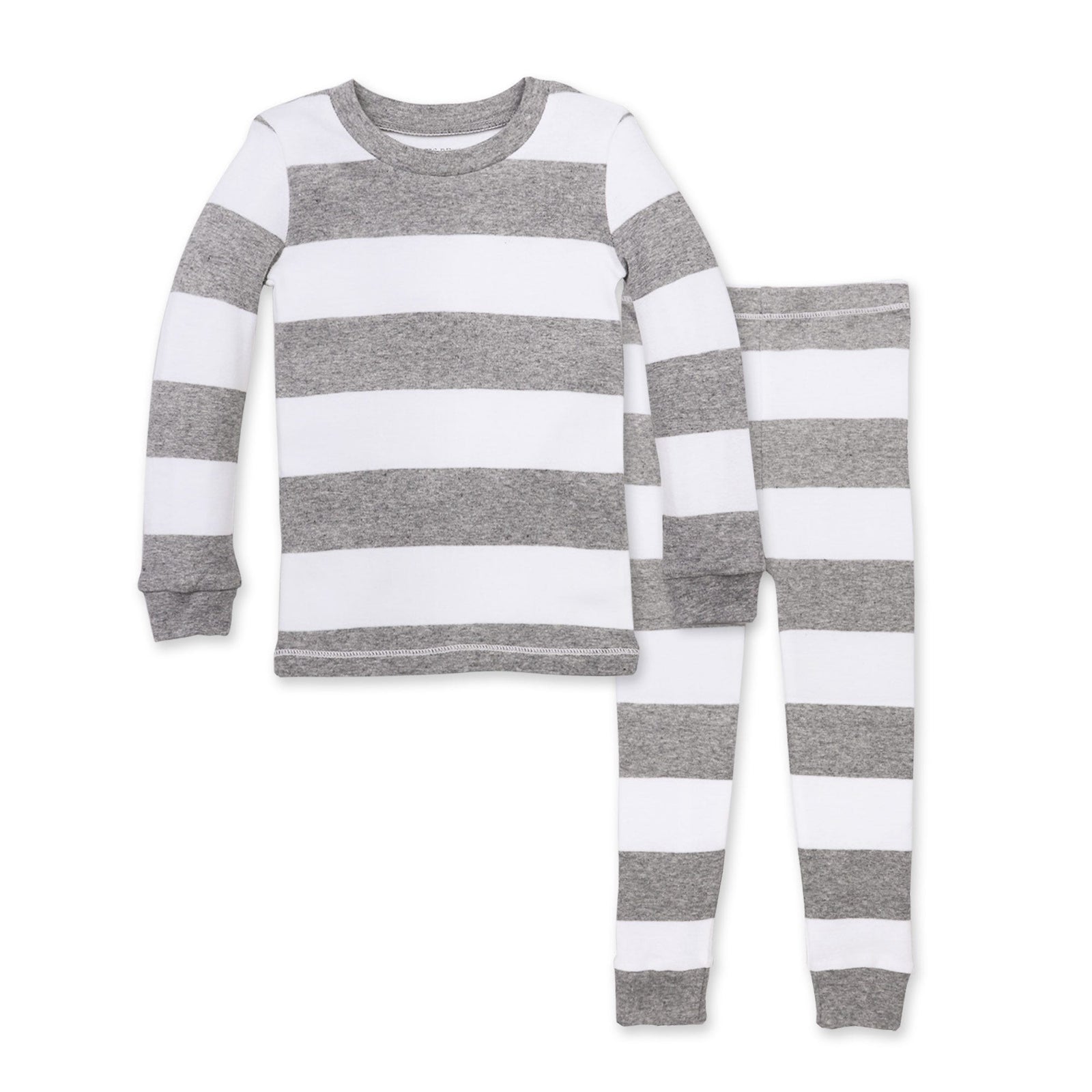 Rugby Stripe Organic Pajamas 2-Piece Heather Grey Front