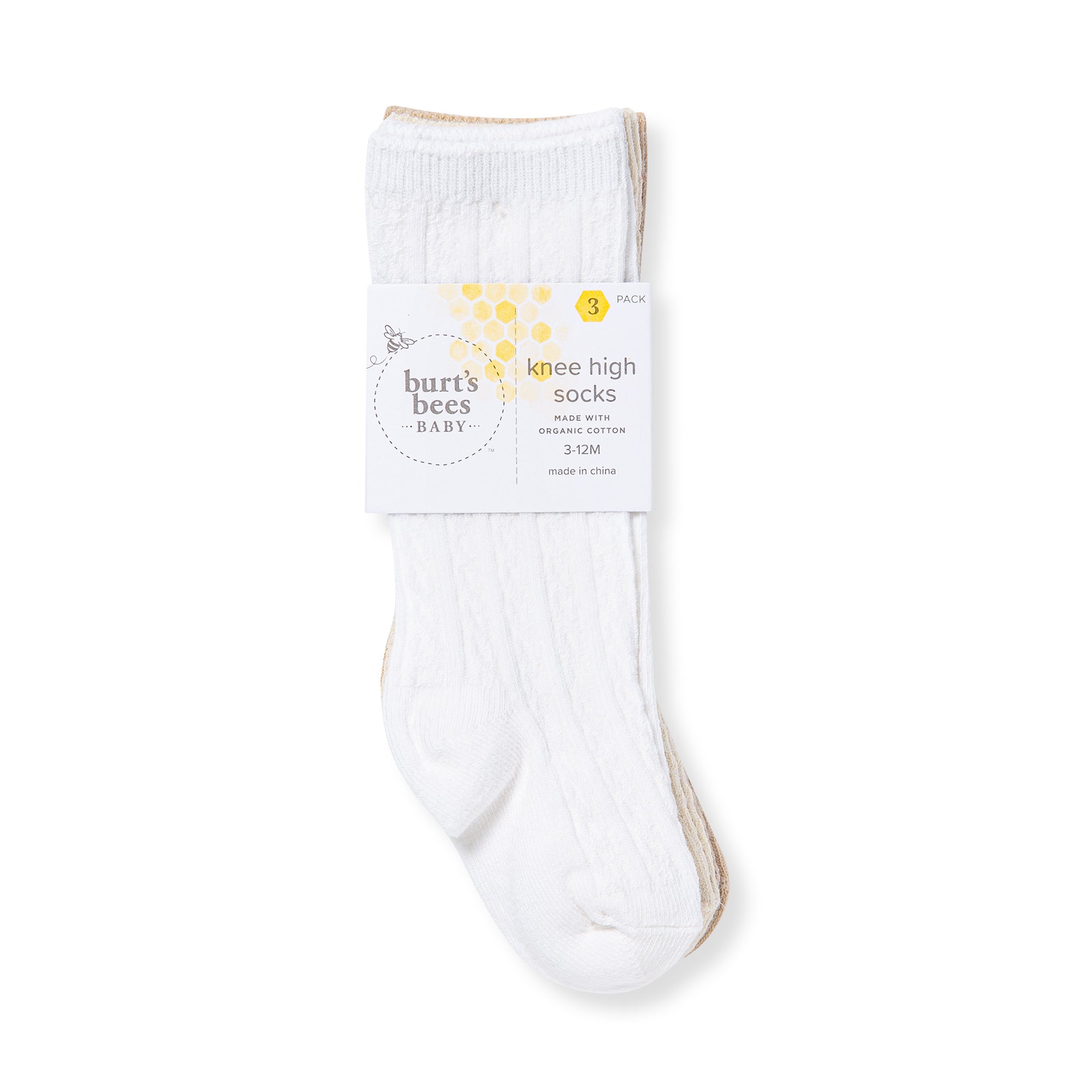 Organic Cotton Cable Knit Knee High Baby Socks 3 Pack – Burt's