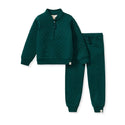 Quilted quarter-zip top and jogger pants set, dark green, front