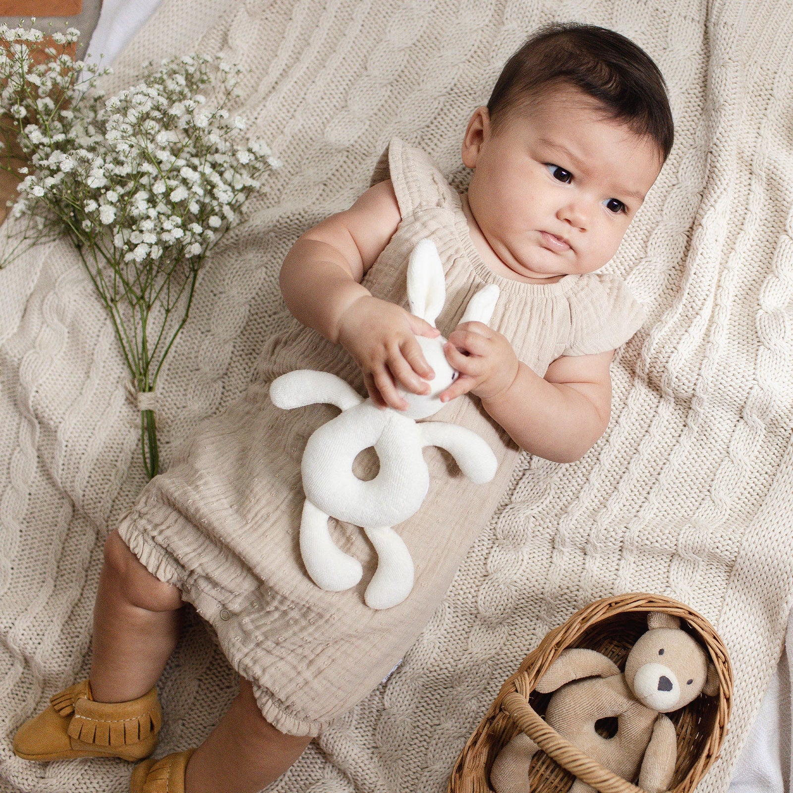 Product Image 1 of Dotted Muslin Organic Baby Girl Bubble Romper