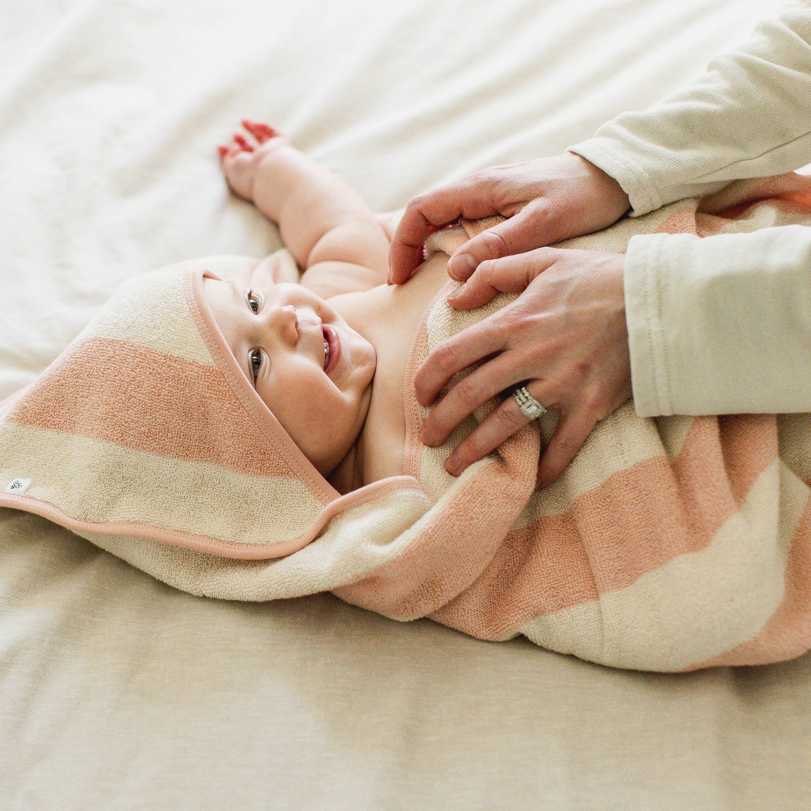 Product Image 1 Organic Cotton Rugby Stripe Woven Terry Towel - Pink Sand
