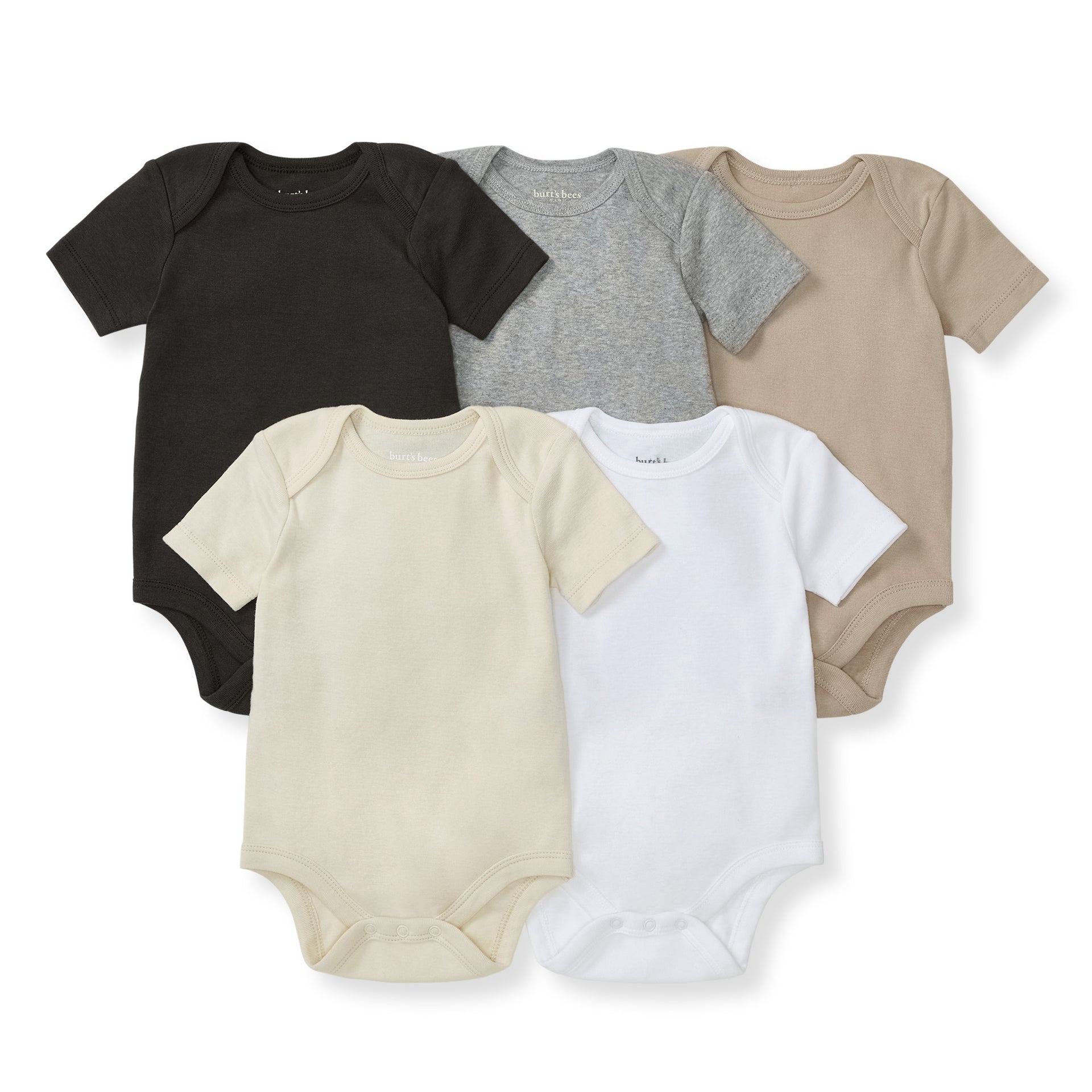 Solid Organic Cotton Short Sleeve Baby Bodysuits 5 Pack - Ash - NB