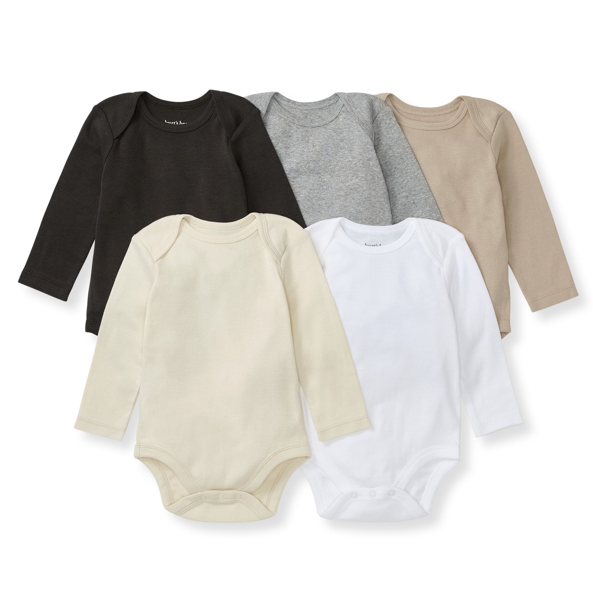 Solid Organic Cotton Long Sleeve Baby Bodysuits 5 Pack - Ash - NB