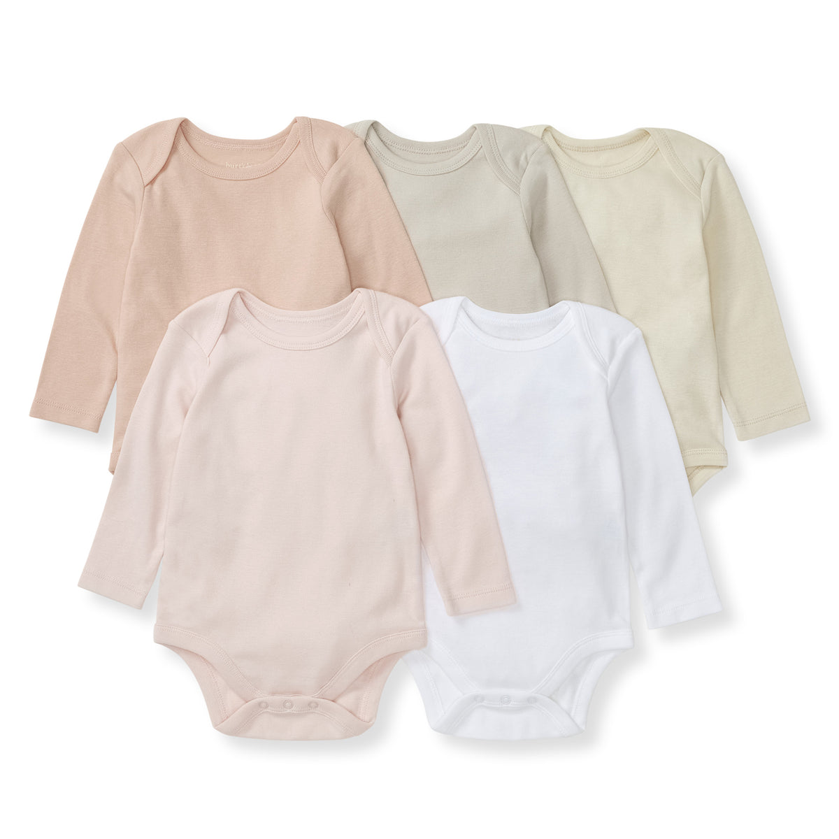 Burt's Bees Baby Solid Organic Cotton Long Sleeve Baby Bodysuits 5 Pack - Pink Sand