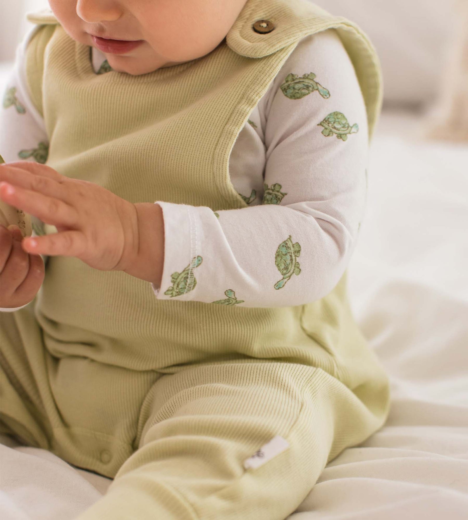 Close up of cotton Tortoise Baby Boy Jumpsuit & Bodysuit Set