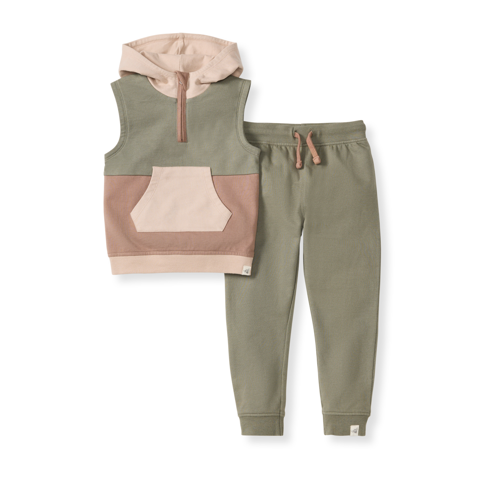 Sleeveless Color Blocked Sweatshirt & Pants Set