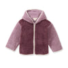 Zip-front sherpa jacket in dark elderberry with two-tone hood and full zipper