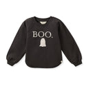 Dark organic cotton sweatshirt with raglan sleeves and BOO ghost front graphic