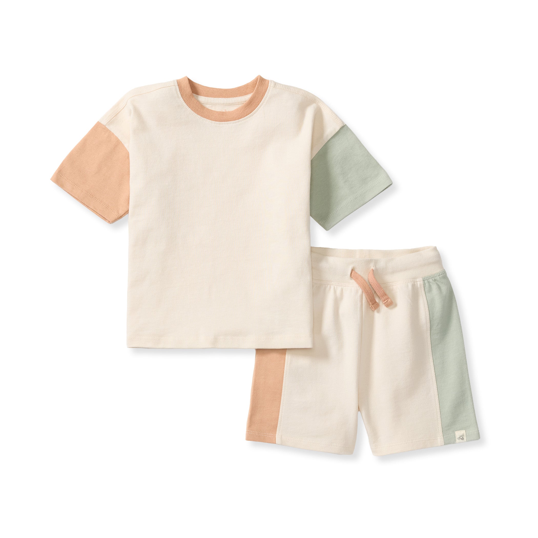 Color Blocked Tee & Shorts Set - Oat Beige