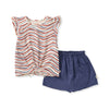 Girls set: striped knot-front tee and navy pull-on shorts