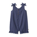 Check Gauze Blue Girl Romper - Blue Smoke