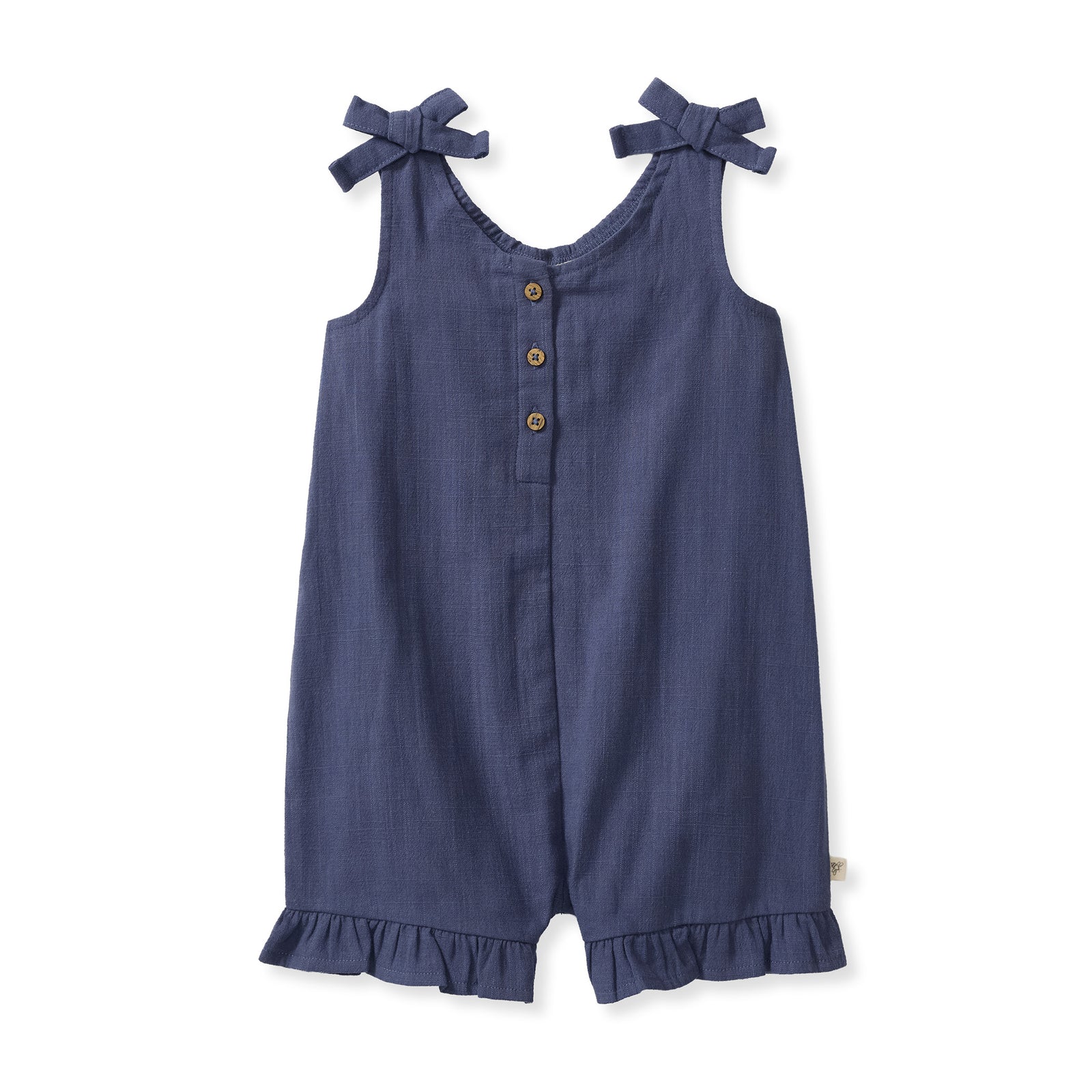 Check Gauze Blue Girl Romper - Blue Smoke