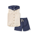 Organic Boy Slub Hooded Sleeveless Shirt & Shorts Set