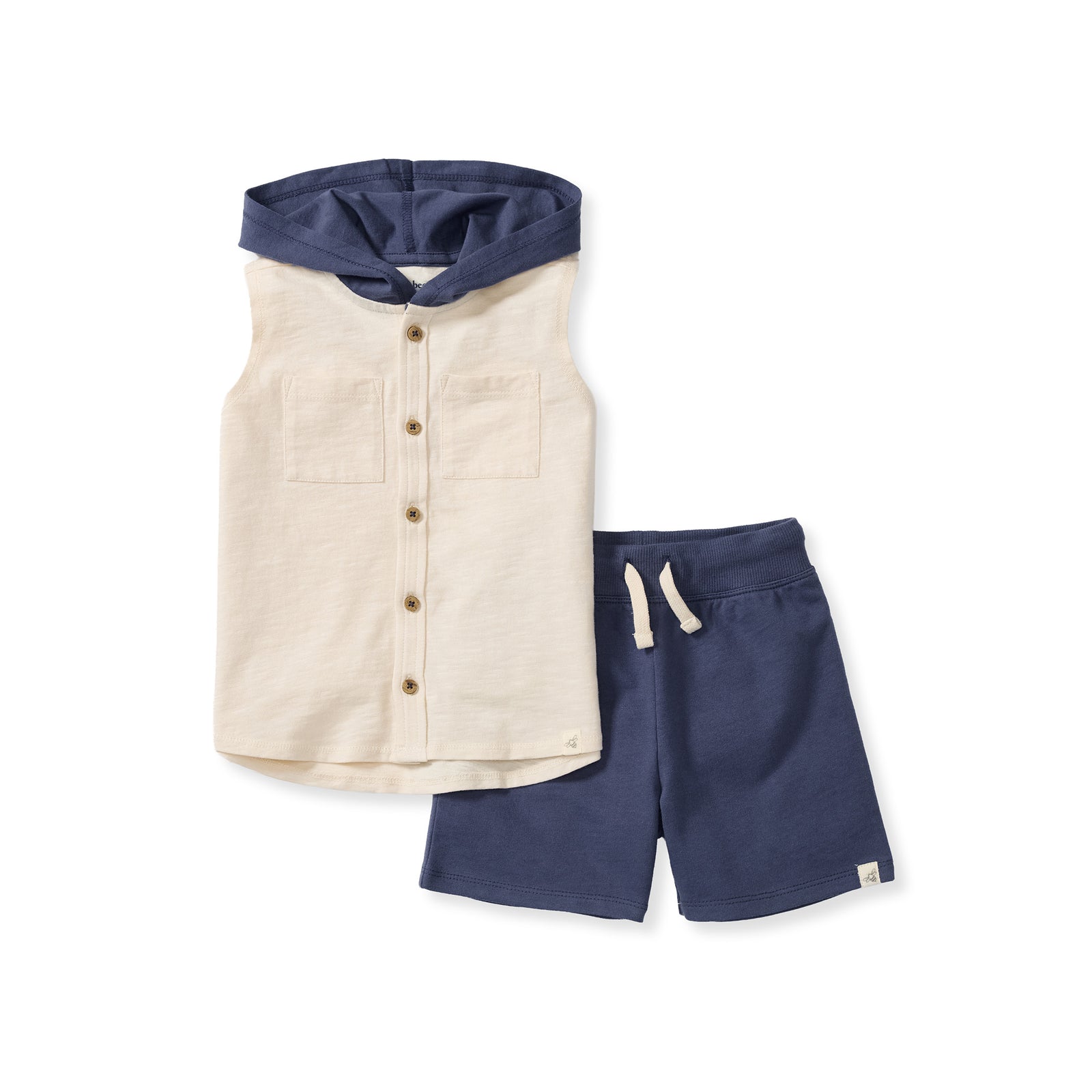 Organic Boy Slub Hooded Sleeveless Shirt & Shorts Set