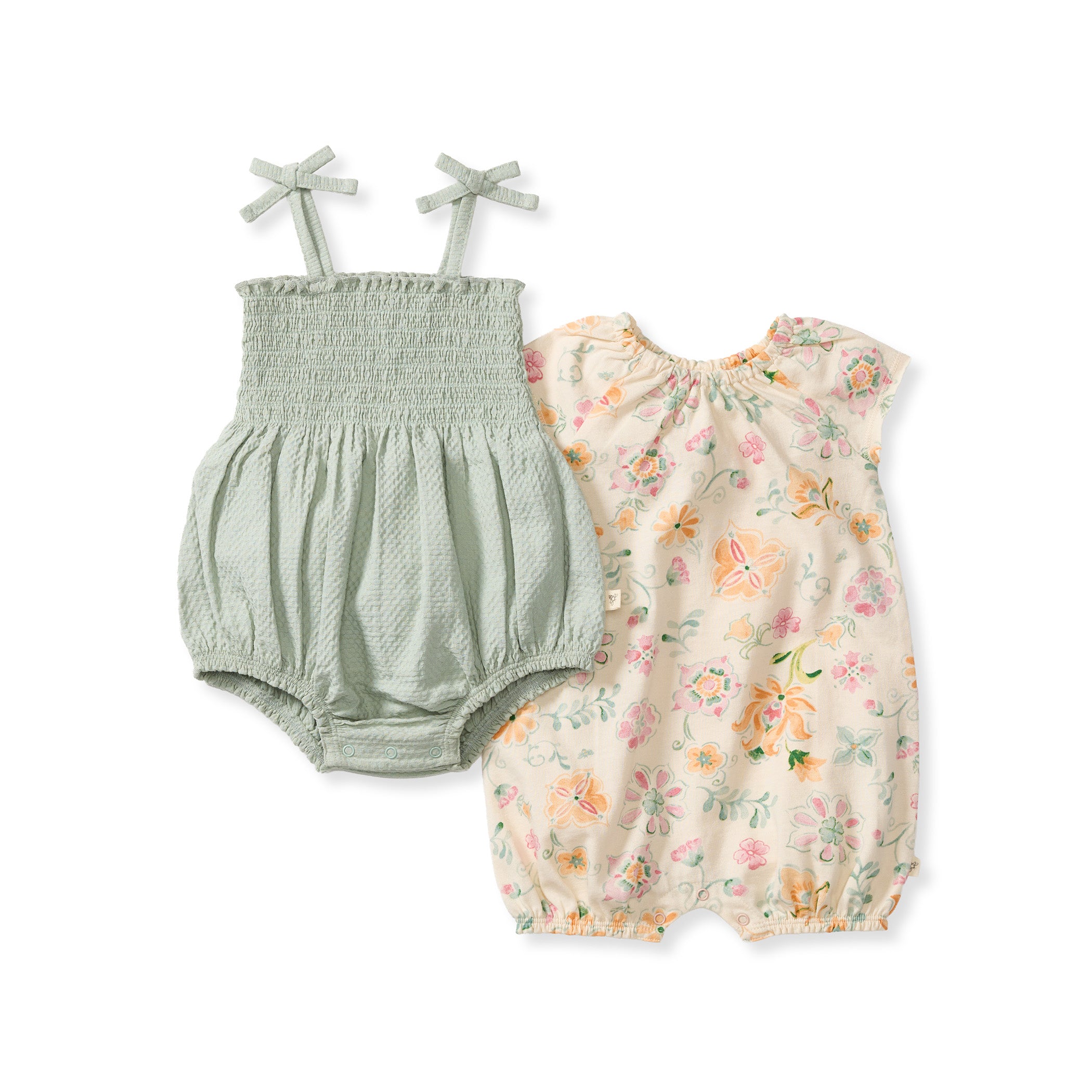 infant girl summer clothes Mediterranean Floral Baby Girl 2 Pack Bubble Romper Set 3-6M