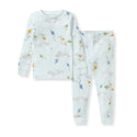 Light blue organic cotton two-piece pajamas with colorful kite and cloud print