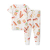 Honeysoft lyocell pajama set, white with hot dog and hamburger prints, short-sleeve top and pants