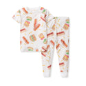 Honeysoft lyocell pajama set, white with hot dog and hamburger prints, short-sleeve top and pants