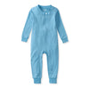 Lyocell footless baby sleeper, blue, long sleeves, front zipper, snap tab