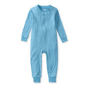 Lyocell footless baby sleeper, blue, long sleeves, front zipper, snap tab