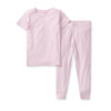 Light lilac two-piece pajama set with short-sleeve T-shirt top and cuffed pants