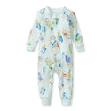 Light blue footless baby sleeper with long sleeves, button front, and popsicle print