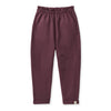 Deep plum pants with heart appliques, paperbag waistband, elastic cuffs