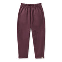 Deep plum pants with heart appliques, paperbag waistband, elastic cuffs