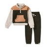 Color-block quarter-zip sweatshirt with front pocket and dark jogger pants set