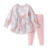 Kids’ tunic and leggings set with white floral long-sleeve tunic and pink leggings