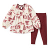 Christmas tunic and pants set, cream with red print and maroon pants