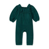 Dotted rib knit jumpsuit in deep green, long sleeves, elastic cuffs, footed legs