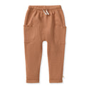 Waffle thermal pants in brown with drawstring waistband and side pockets